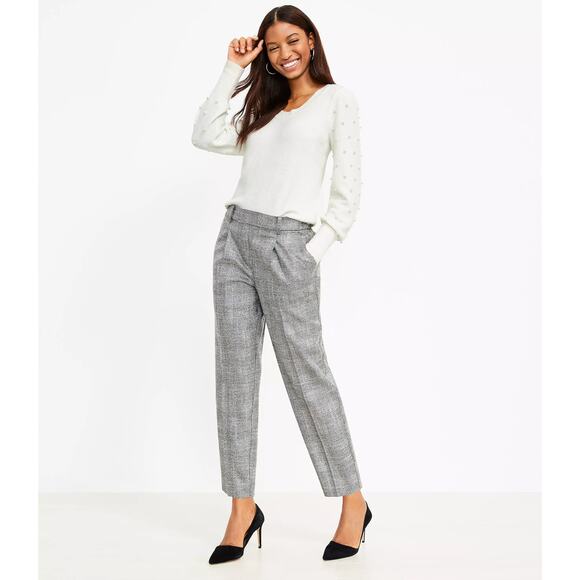 LOFT Pants - LOFT ANN TAYLOR Pants Size Large Pull On Taper Metallic Shimmer Plaid Holiday